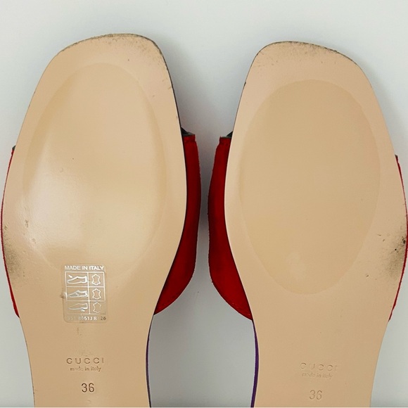 Gucci Red and Purple Suede Interlocking GG Cut Out Slide Sandals Size IT 36 - Picture 8 of 9